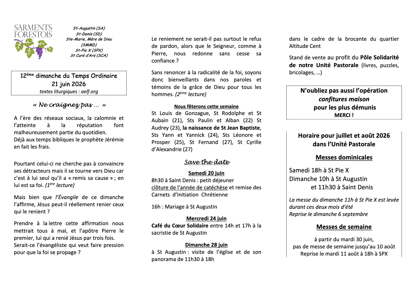 FIL 21 juin 2026 – 12ème Dimanche du Temps Ordinaire